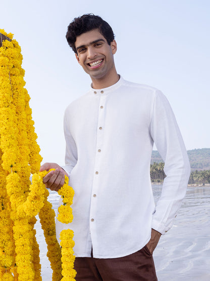 Extended Mandarin Collar White Shirt - Explore