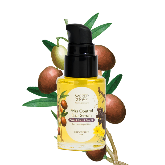 Argan Oil Frizz Control Serum for Dry Damaged Frizzy Hair Leave in Serum Silicone Free (30ml) | Sacred Grove at Broadway
