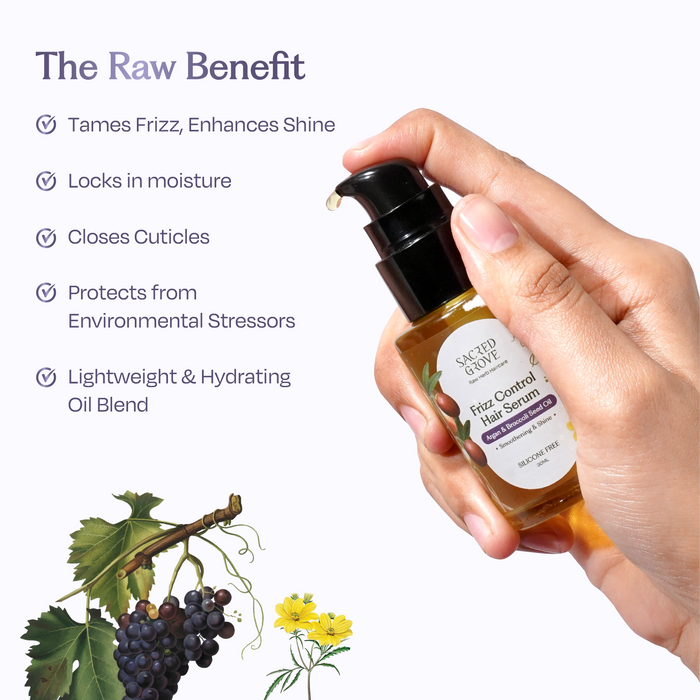 Argan Oil Frizz Control Serum for Dry Damaged Frizzy Hair Leave in Serum Silicone Free (30ml) | Sacred Grove at Broadway
