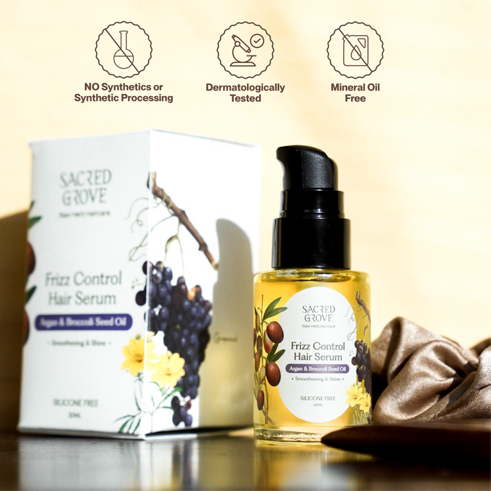 Argan Oil Frizz Control Serum for Dry Damaged Frizzy Hair Leave in Serum Silicone Free (30ml) | Sacred Grove at Broadway