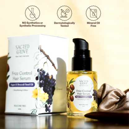 Argan Oil Frizz Control Serum for Dry Damaged Frizzy Hair Leave in Serum Silicone Free (30ml) | Sacred Grove at Broadway