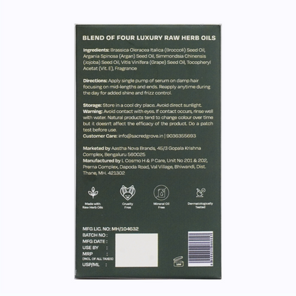 Argan Oil Frizz Control Serum for Dry Damaged Frizzy Hair Leave in Serum Silicone Free (30ml) | Sacred Grove at Broadway