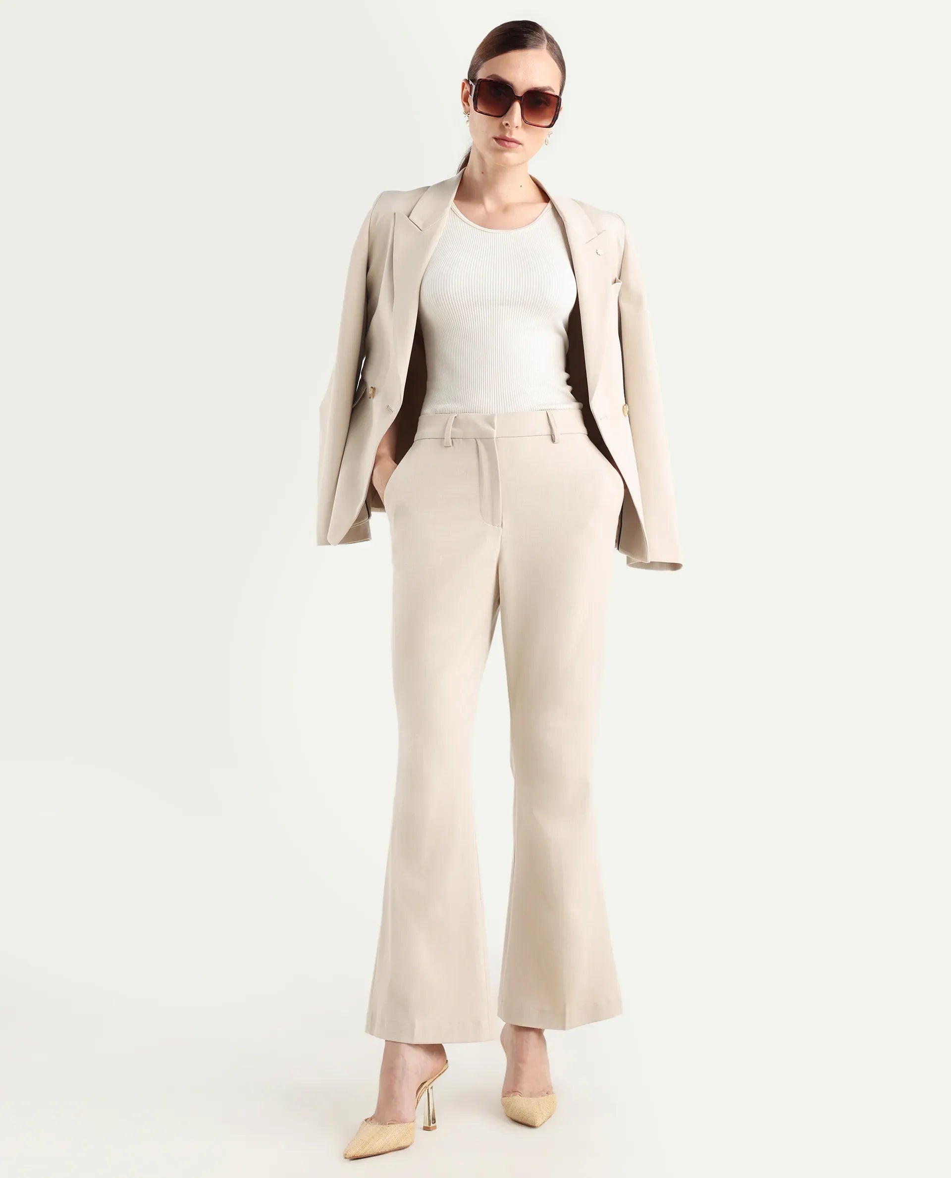 flare womens trouser beige | RAREISM at Broadway