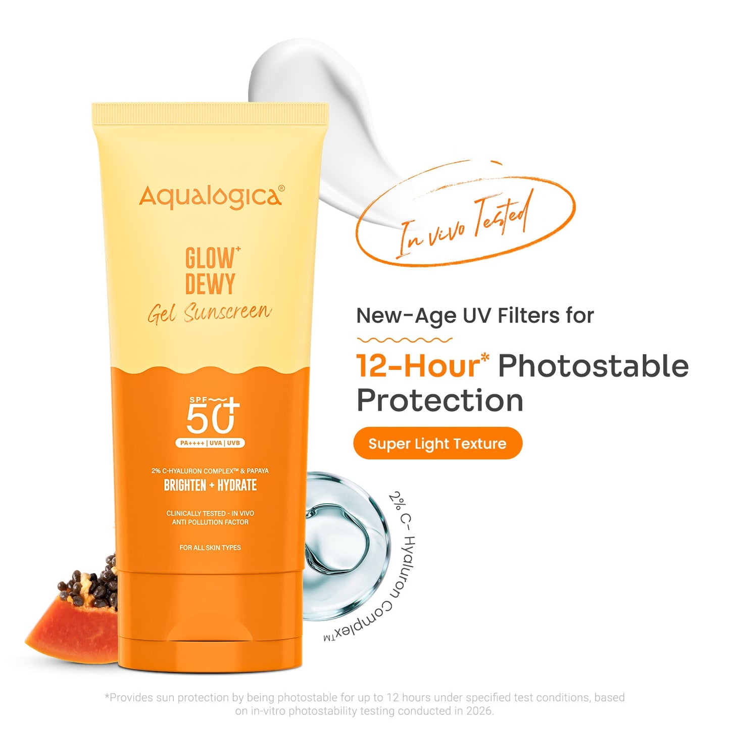 Glow+ Dewy Gel Sunscreen In-Vivo Tested SPF 50+ PA++++ with Papaya & Vitamin C - 80g