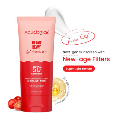 Detan+ Dewy Gel Sunscreen SPF 50+ PA++++ with 2% Kojic-Hyaluron Complexâ„¢ & Wild Berries - 80g