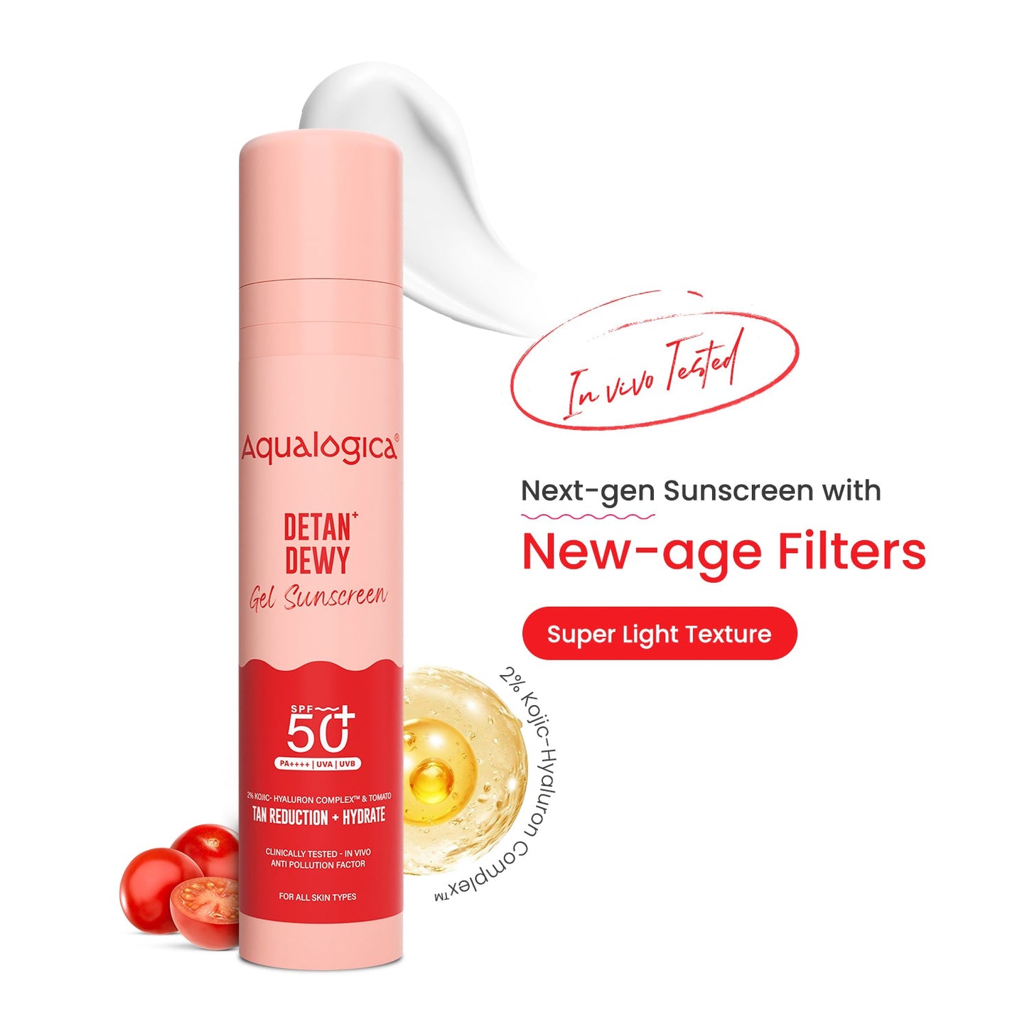 Detan+ Dewy Gel Sunscreen SPF 50+ PA++++ with 2% Kojic-Hyaluron Complexâ„¢ & Wild Berries - 50 g