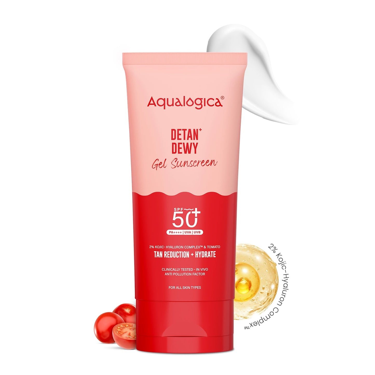 Detan+ Dewy Gel Sunscreen SPF 50+ PA++++ with 2% Kojic-Hyaluron Complexâ„¢ & Wild Berries - 80g