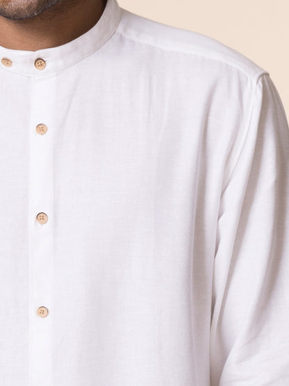 Extended Mandarin Collar White Shirt - Explore