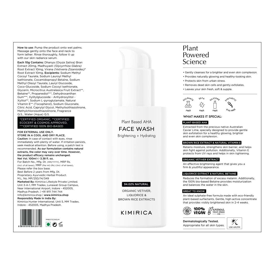 Plant-based AHA brightening face wash