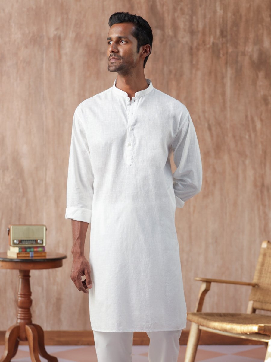 White Solid Cotton Kurta