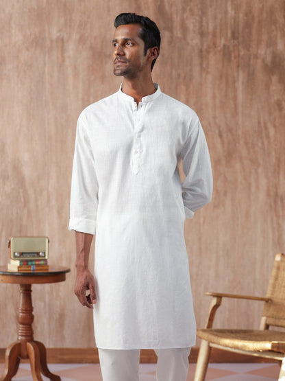 White Solid Cotton Kurta