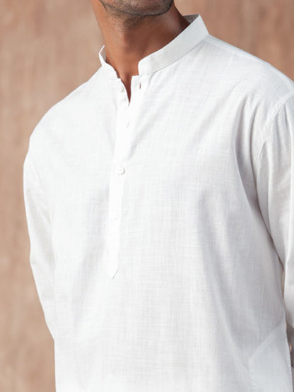 White Solid Cotton Kurta