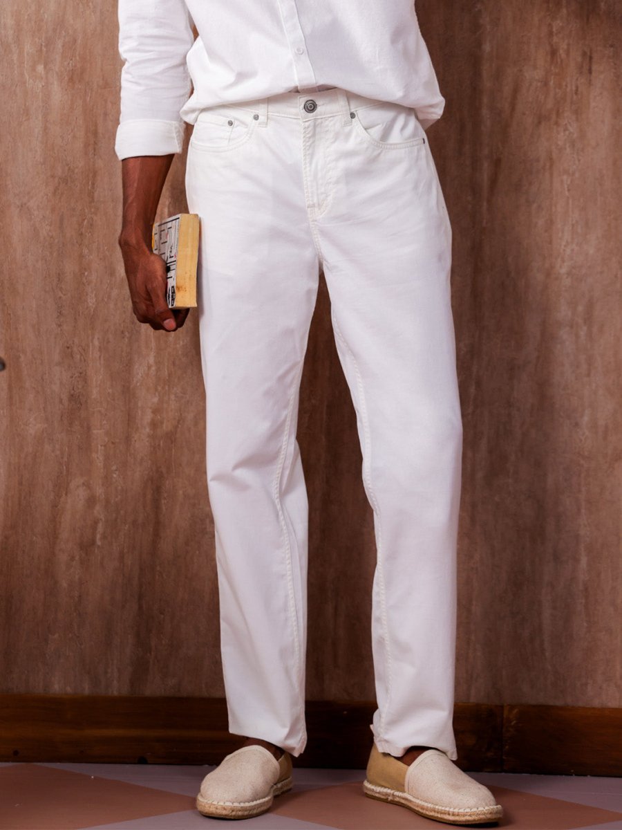 White Solid Stretch Chinos