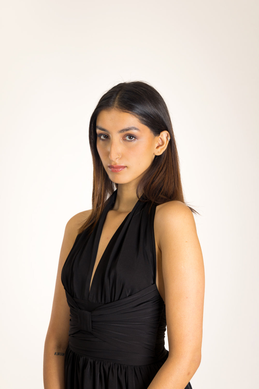 Black Halter Mini Dress With Bow