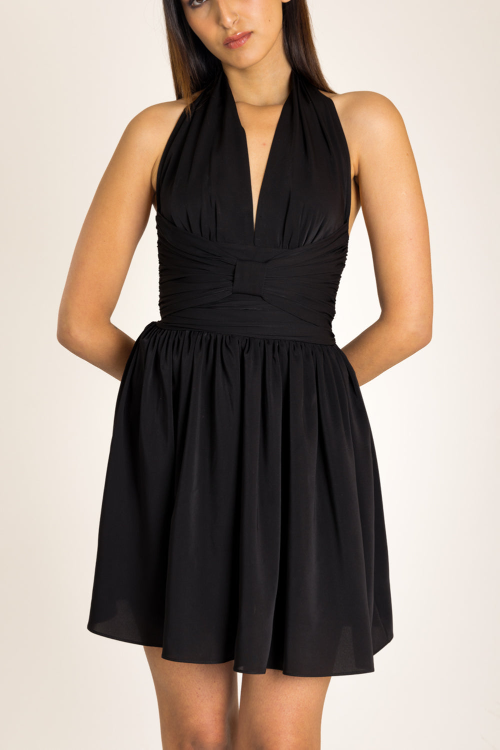 Black Halter Mini Dress With Bow