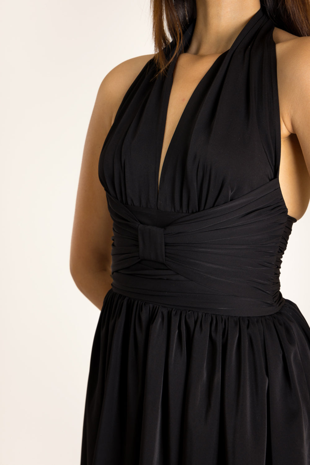 Black Halter Mini Dress With Bow
