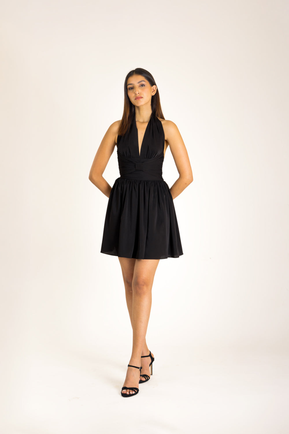Black Halter Mini Dress With Bow