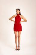 Red Scarf Wrap Mini Dress | Past Modern at Broadway
