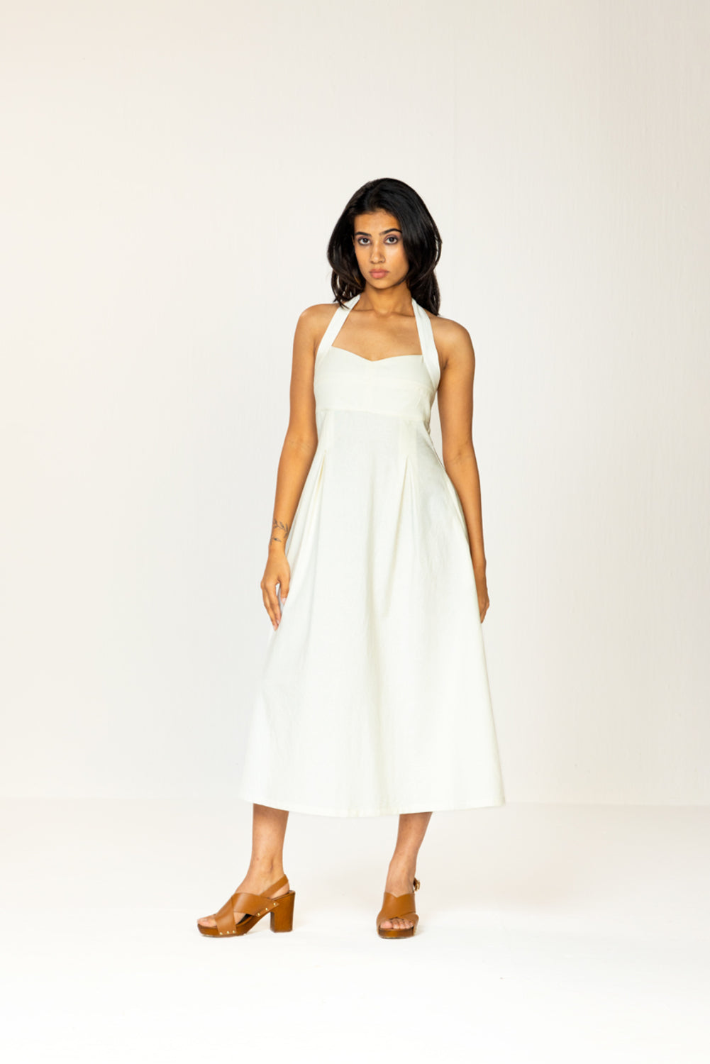 White Halter Midi Dress
