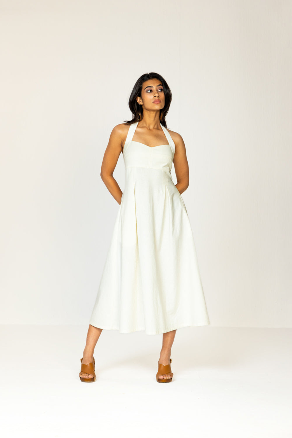 White Halter Midi Dress
