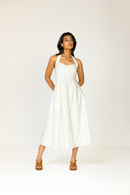 White Halter Midi Dress