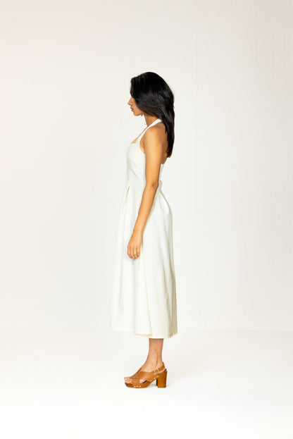 White Halter Midi Dress