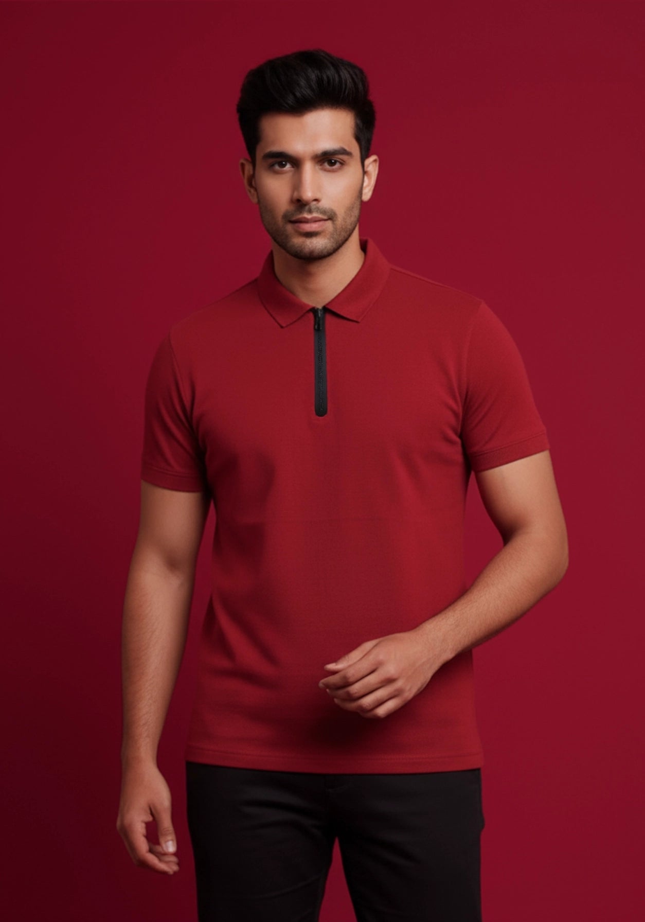 The Monarch Liquid Zipper Polo Red