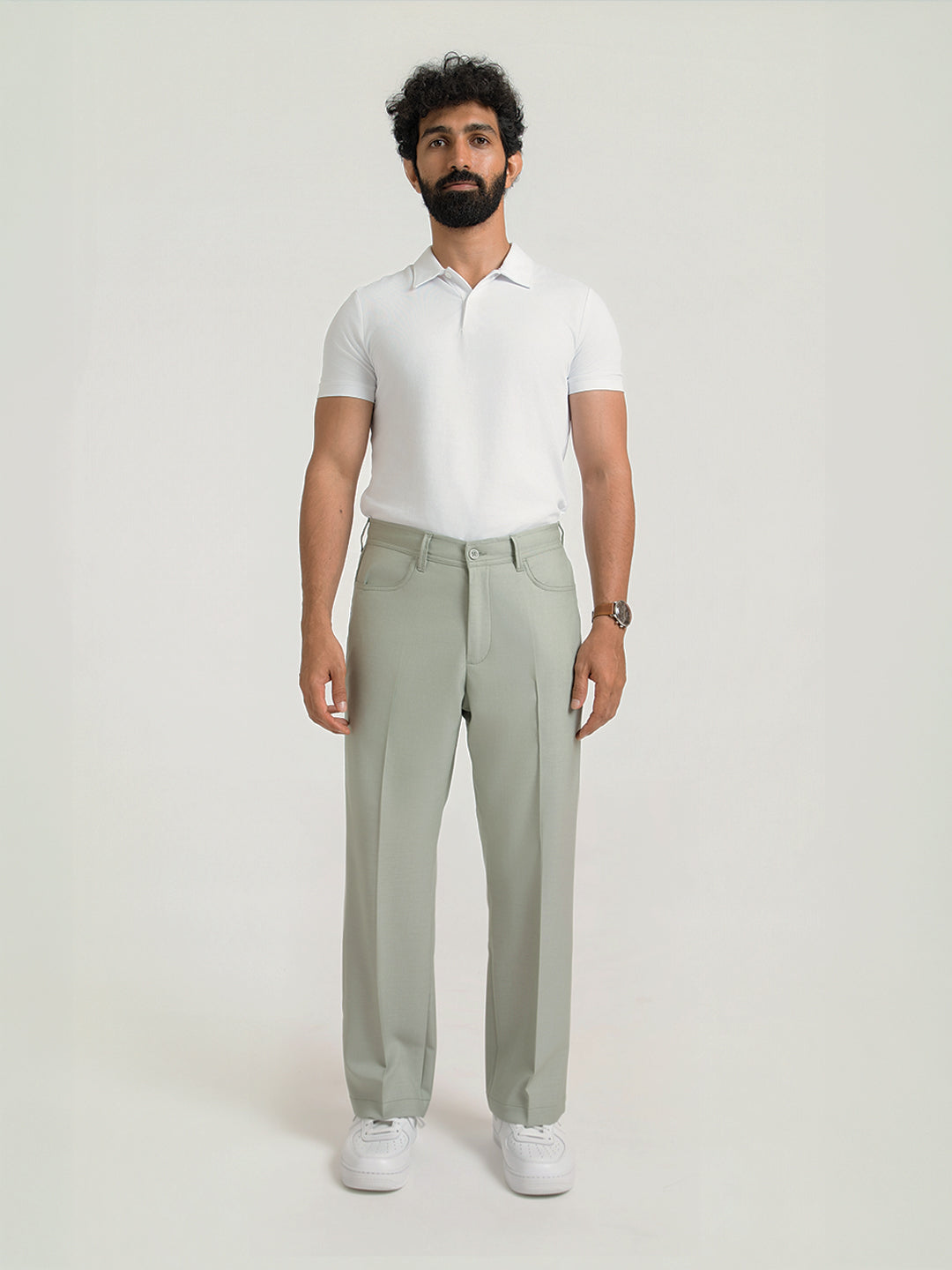 Korean Green Relaxed Fit Pintuck Pants