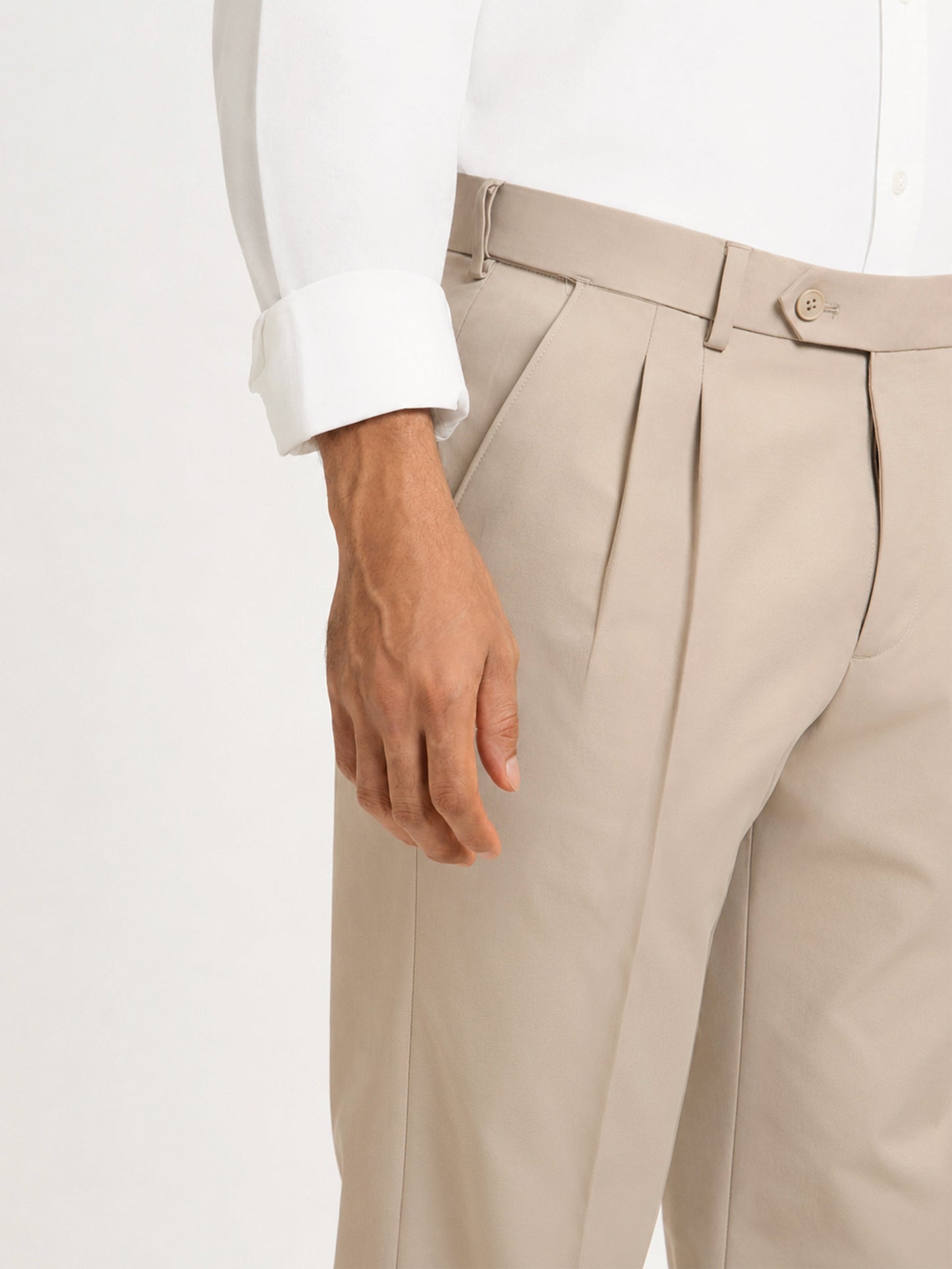 Japanese Beige Straight Fit Pleated Formal Trousers