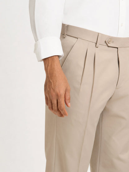 Japanese Beige Straight Fit Pleated Formal Trousers