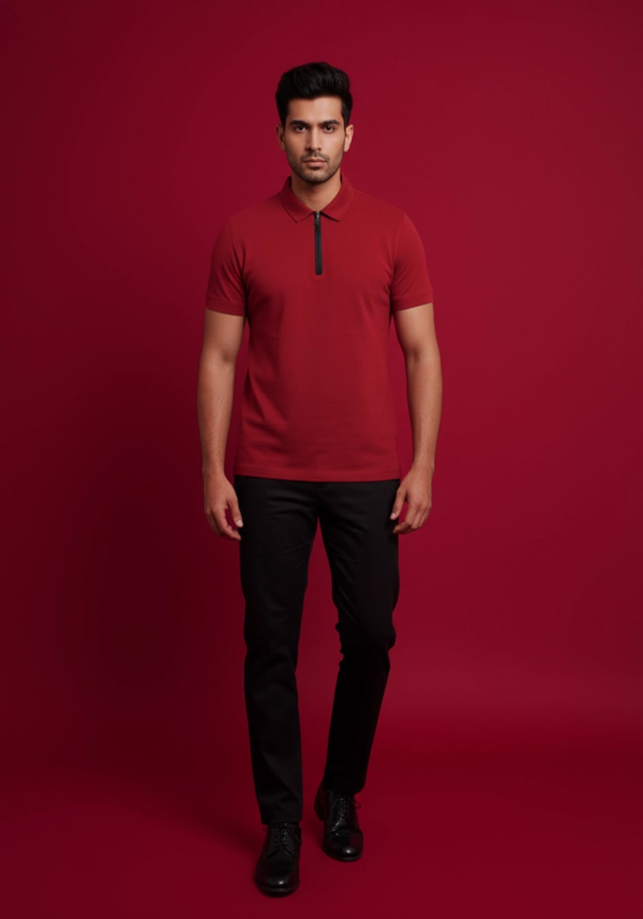 The Monarch Liquid Zipper Polo Red