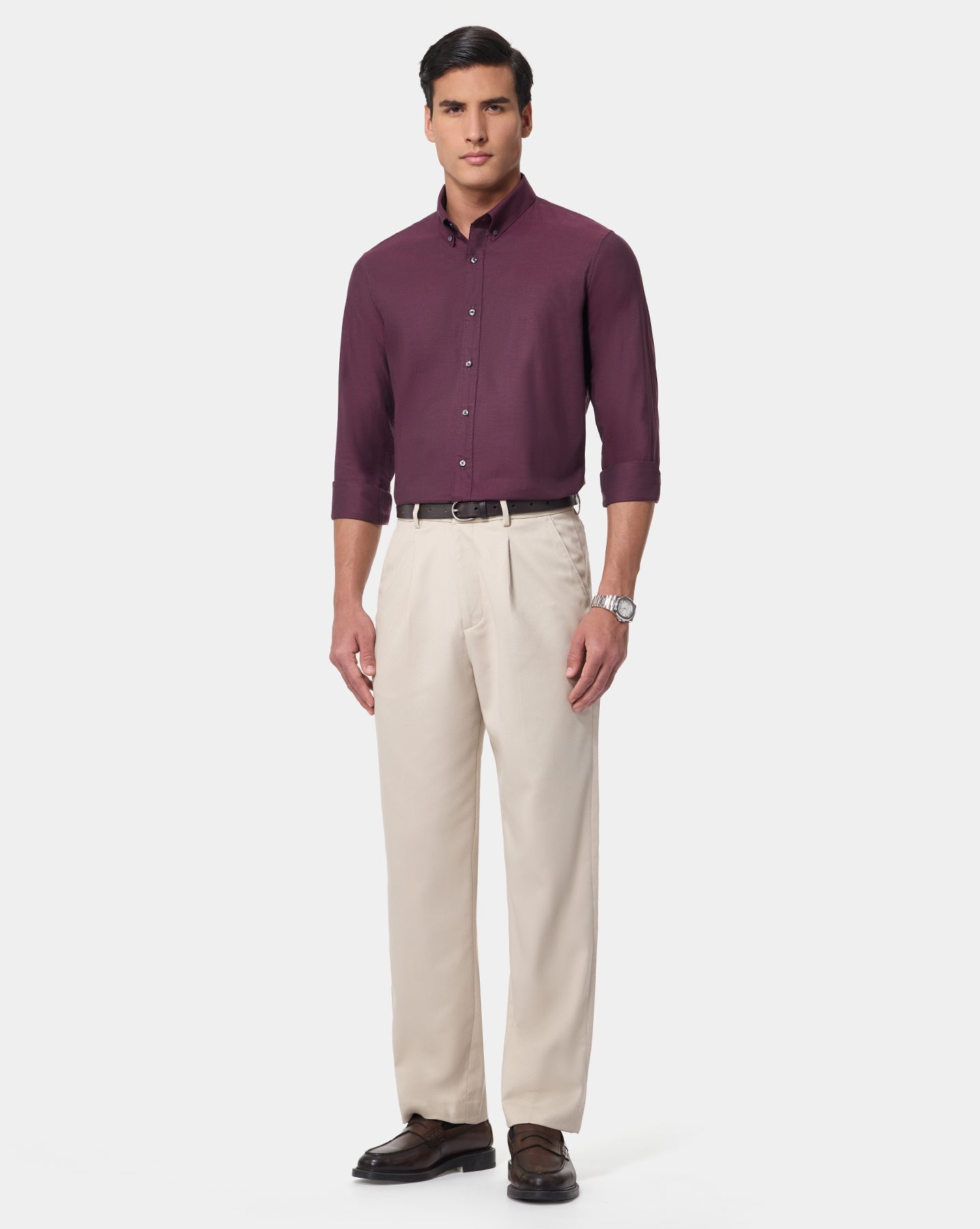 The Pinpoint Oxford Shirt Maroon