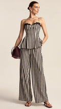 GINGHAM WIDE LEG PEPLUM CO-ORD | De Novoo at Broadway