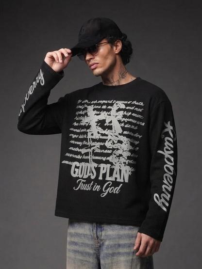 GODS PLAN BLACK WAFFLE TEE