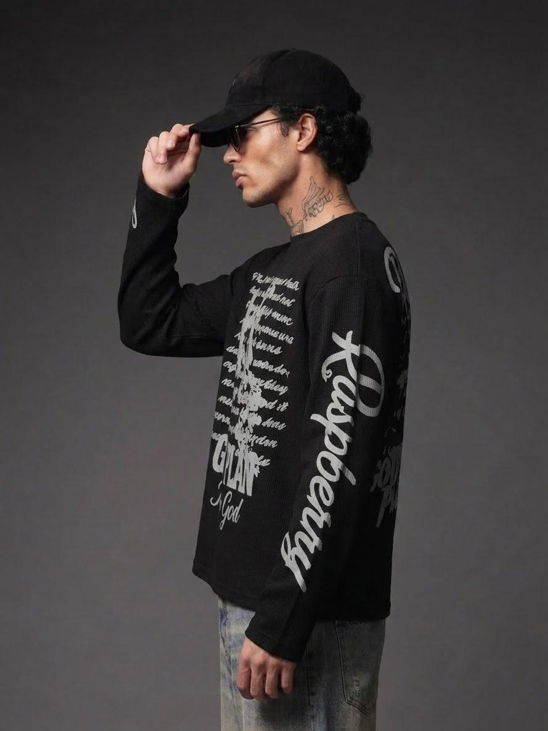 GODS PLAN BLACK WAFFLE TEE