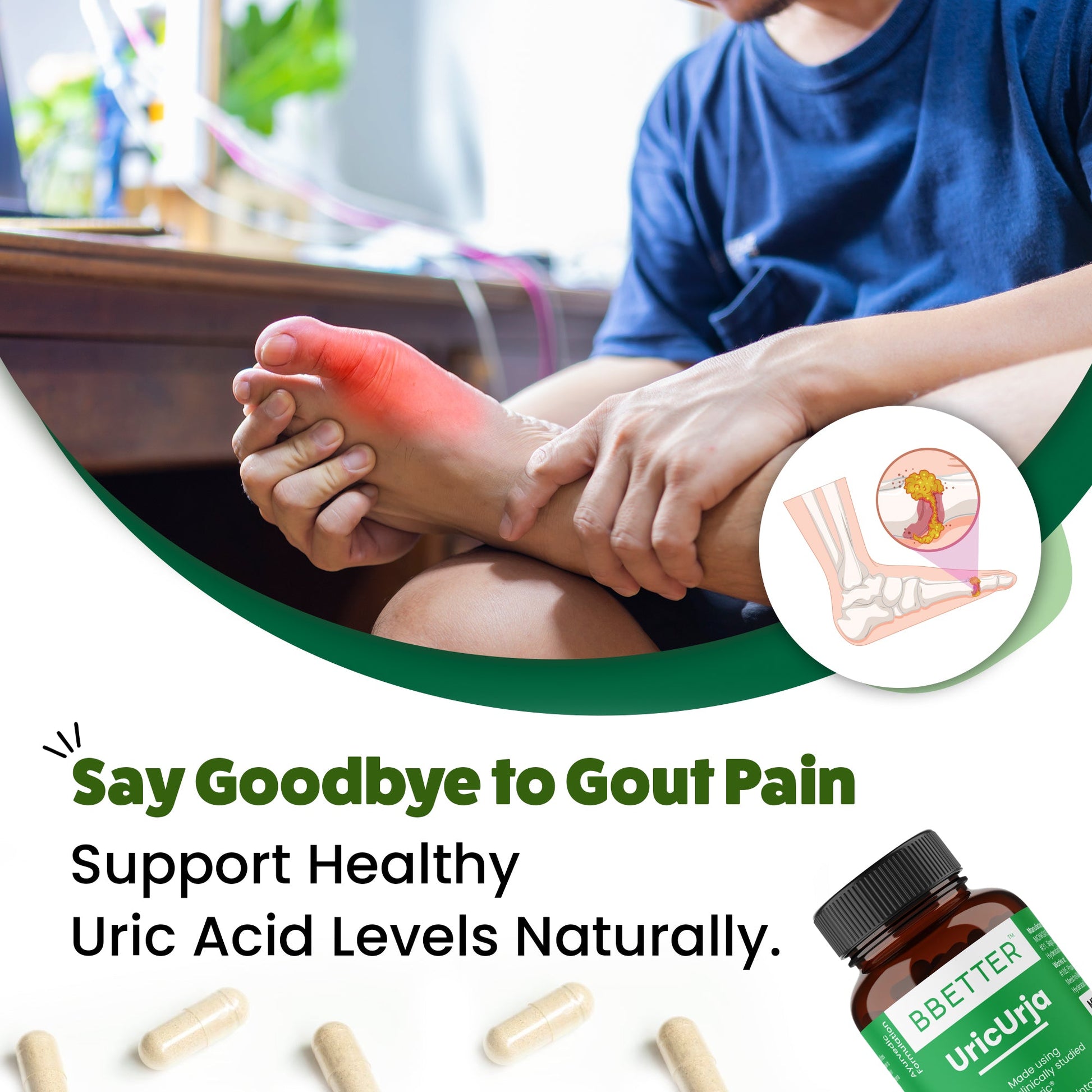 BBETTER UricUrja - With Clinically Proven Ayuric for Gout Pain Relief & Uric Acid Management | Bbetter at Broadway