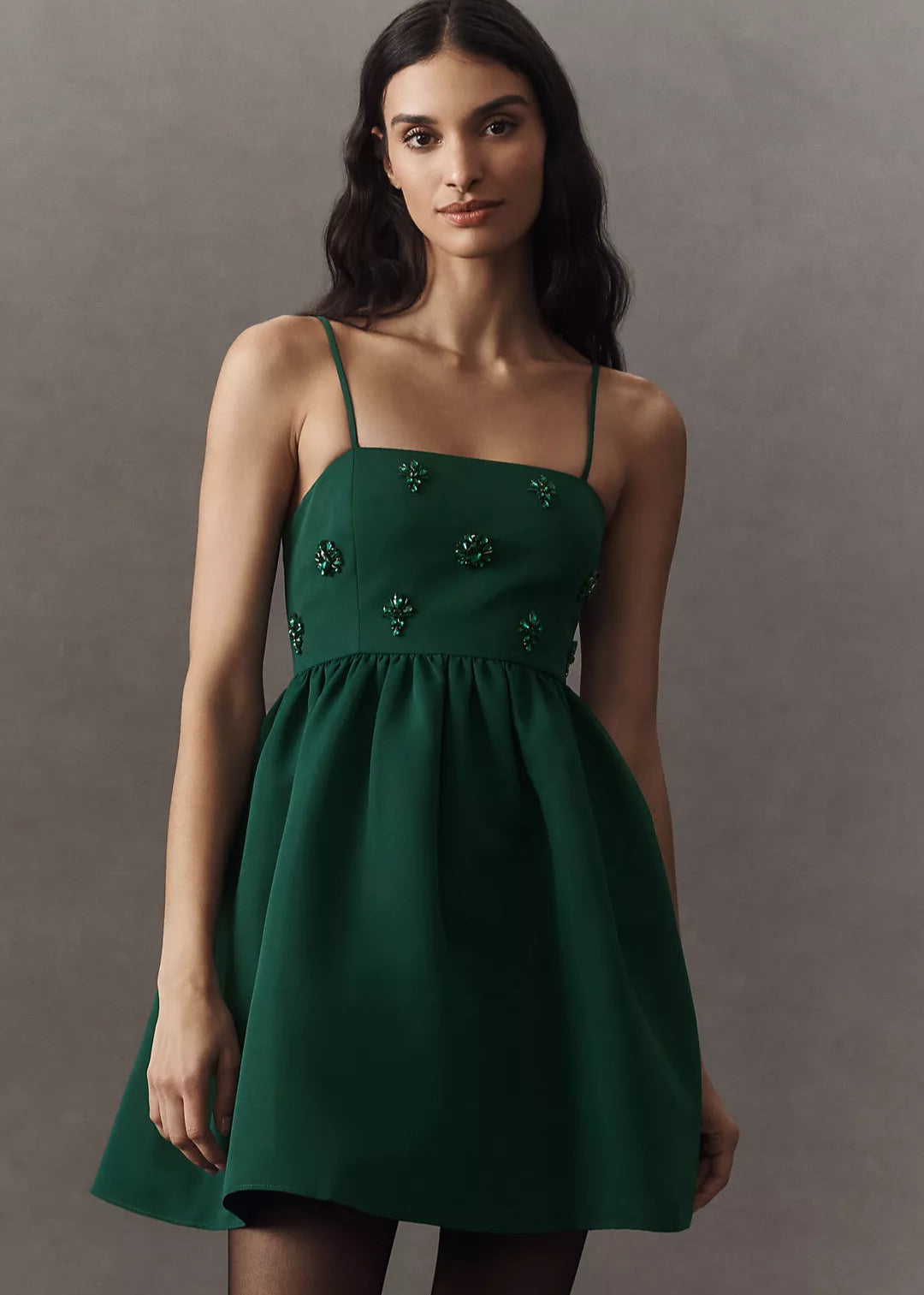 GREEN EMBELLISHED FLARE DRESS | De Novoo at Broadway