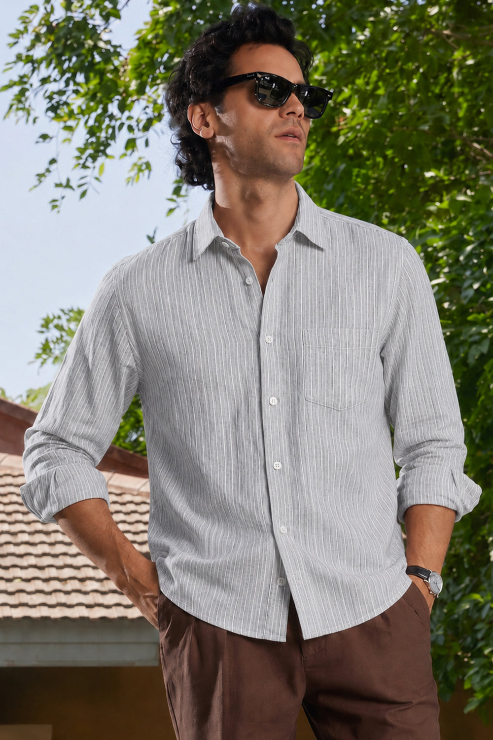 Airy Stripe Linen Cotton Blend Shirt