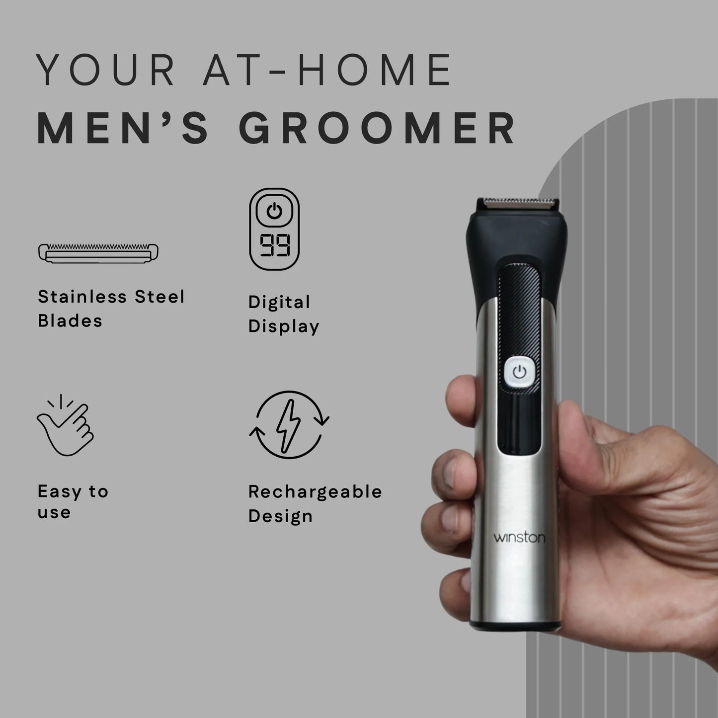 Groom Pro | 5-in-1 Metal Body Trimmer with Digital Display & EdgeSense Technology