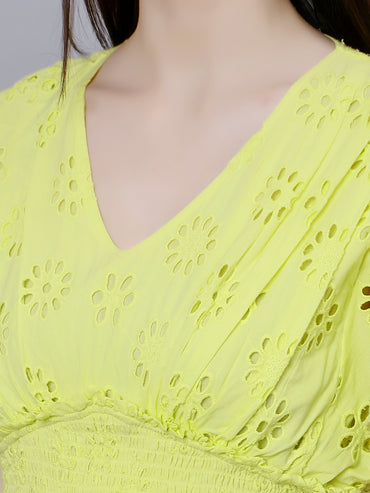 Eyelet Dress With Waist Smocking