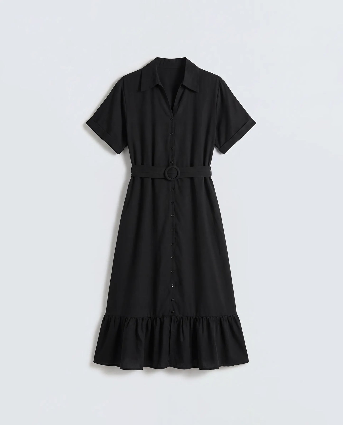 Rareism Women's Elate Black Viscose Half Sleeve A-Line Plain Dress