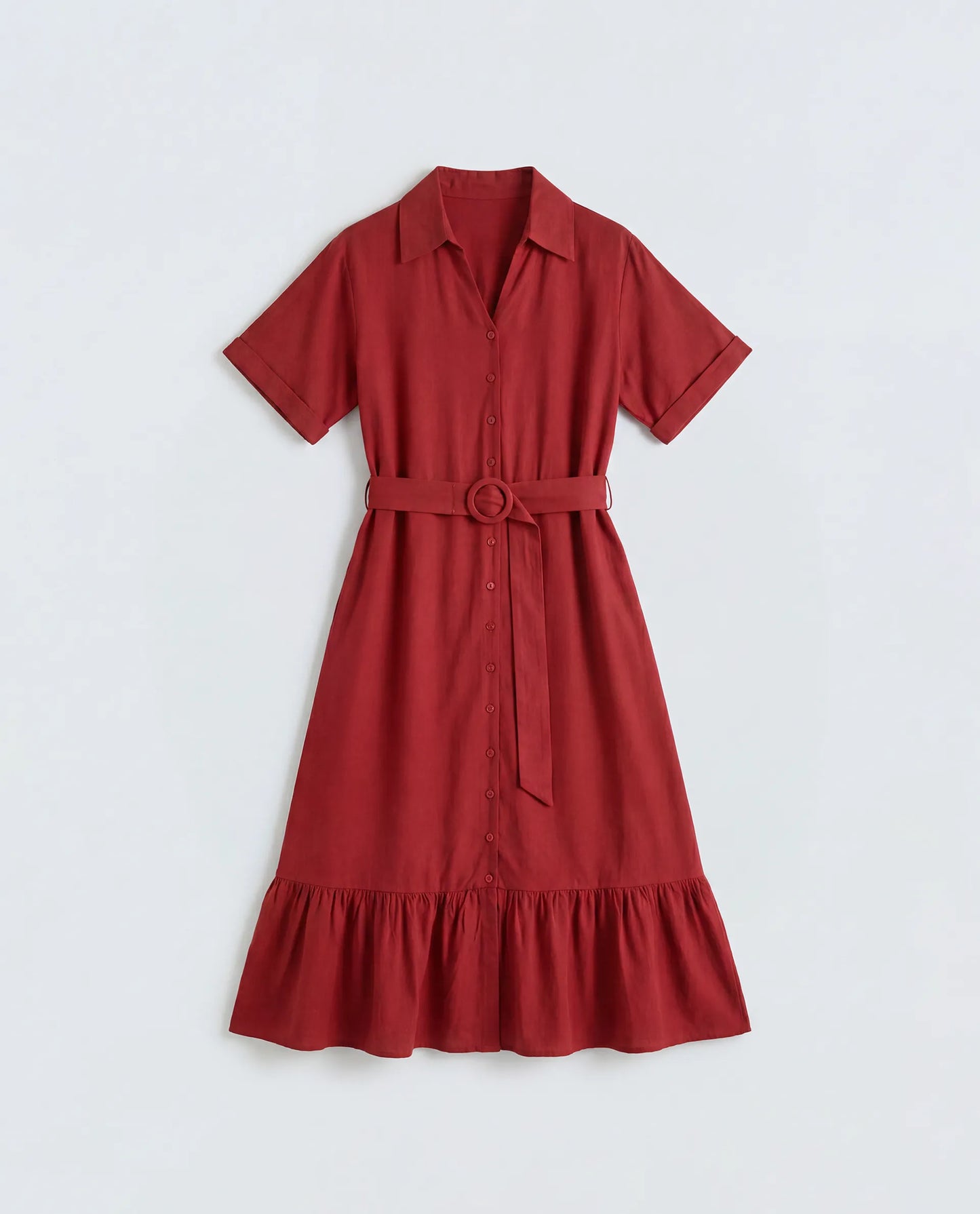 Rareism Women's Elate Red Viscose Half Sleeve A-Line Plain Dress