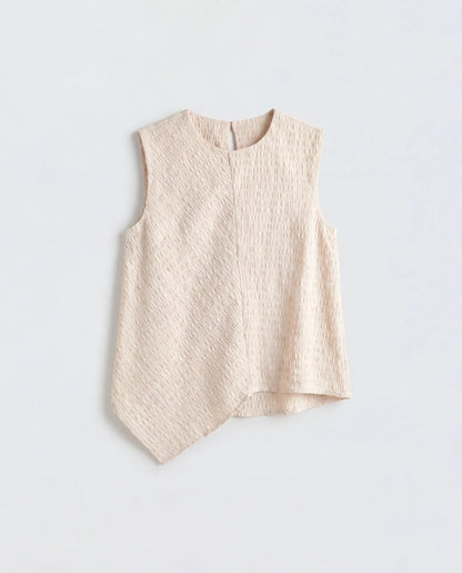 Rareism Women's Roulo-R Beige Polyester Sleeveless Crew Neck Button Relaxed Plain Top