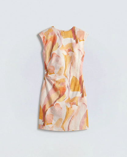 Rareism Women's Ruca Multi Viscose Blend Crew Neck Fitted Printed Dress
