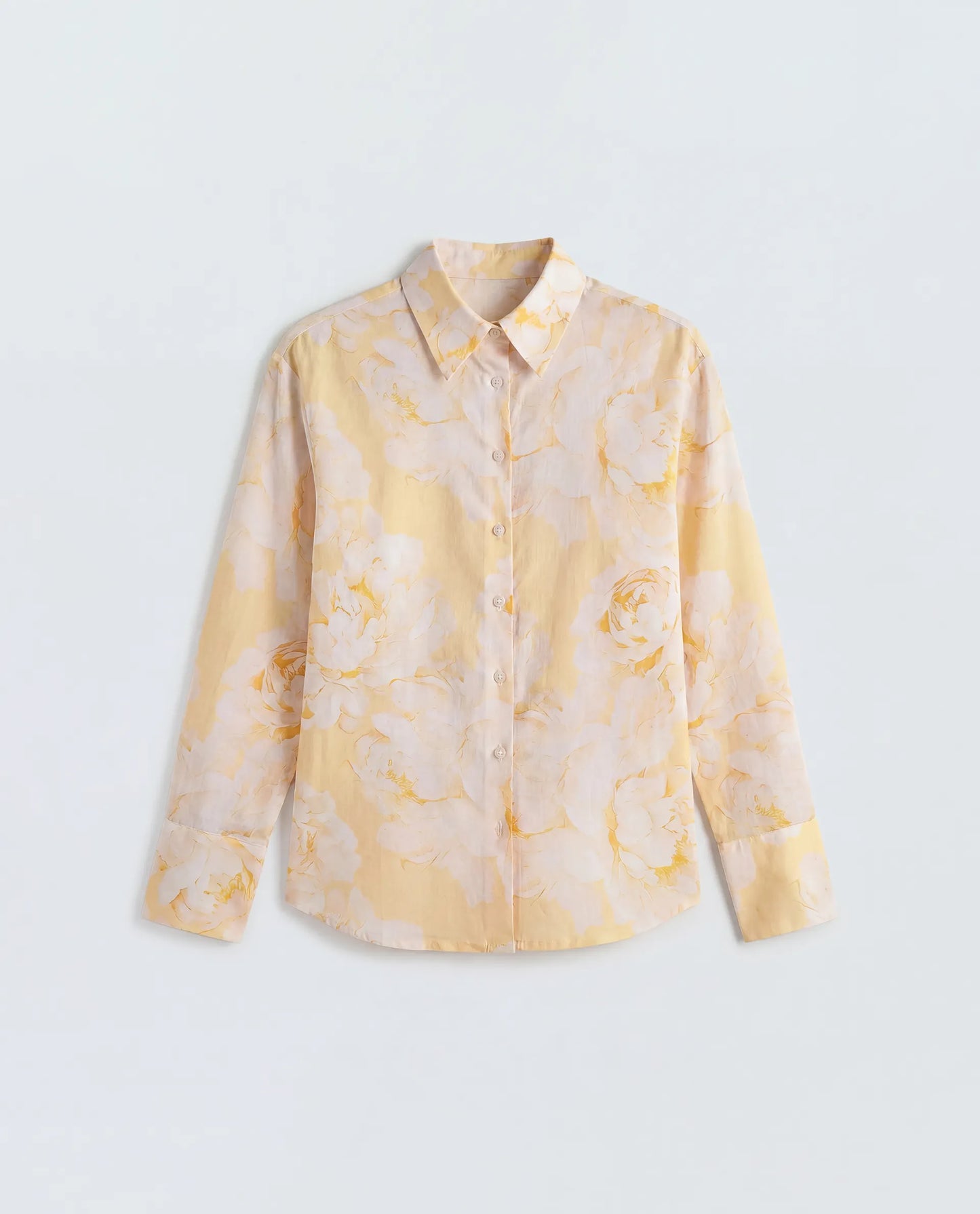 Rareism Women's Rufin Pastel Yellow Cotton Spread Collar Relaxed Floral Print Shirt