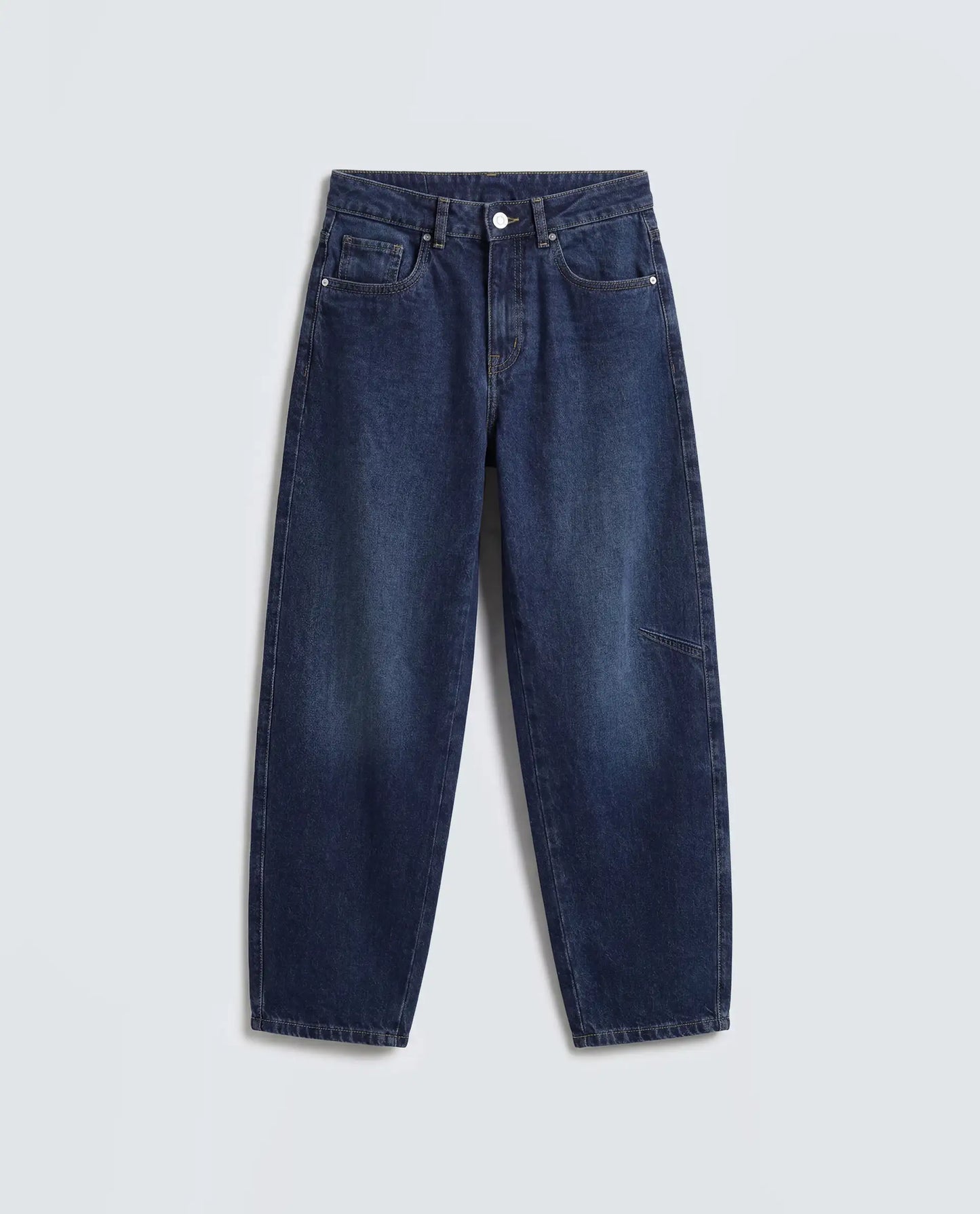 Rareism Women's Talbin Dark Blue Cotton Tall Barrel Fit Plain Jeans