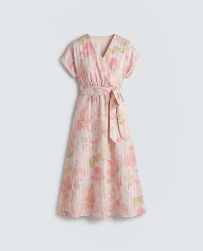 Rareism Women's Valno Light Multi Polyester Fabric Over Lap Flared Floral Print Dress