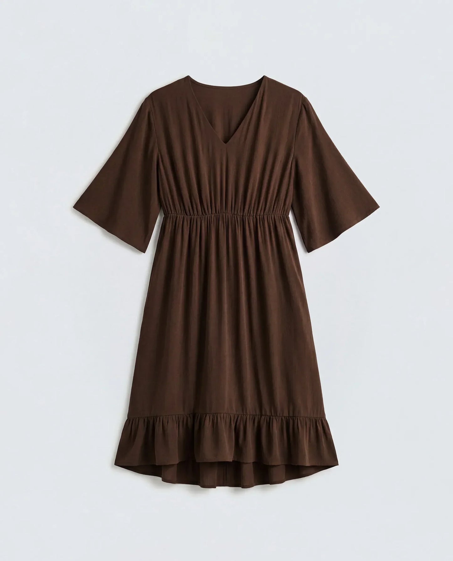Rareism Women's Valor Brown Viscose V-Neck Flared Plain Dress