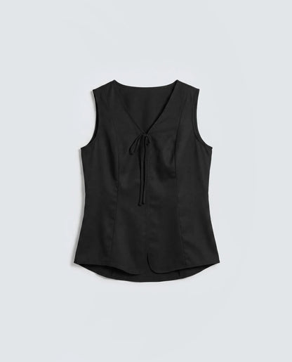 Rareism Women's Valton Black Polyester Sleeveless Regular Fit Plain Top