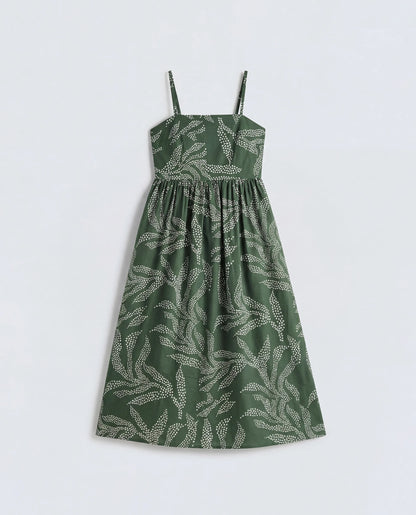 Rareism Women's Vanik Olive Polyester Sleeveless Fit And Flare Abstract Print Dress
